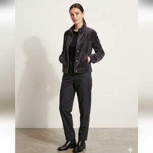 Dekker Charcoal Velvet Button-Front Bomber Jacket